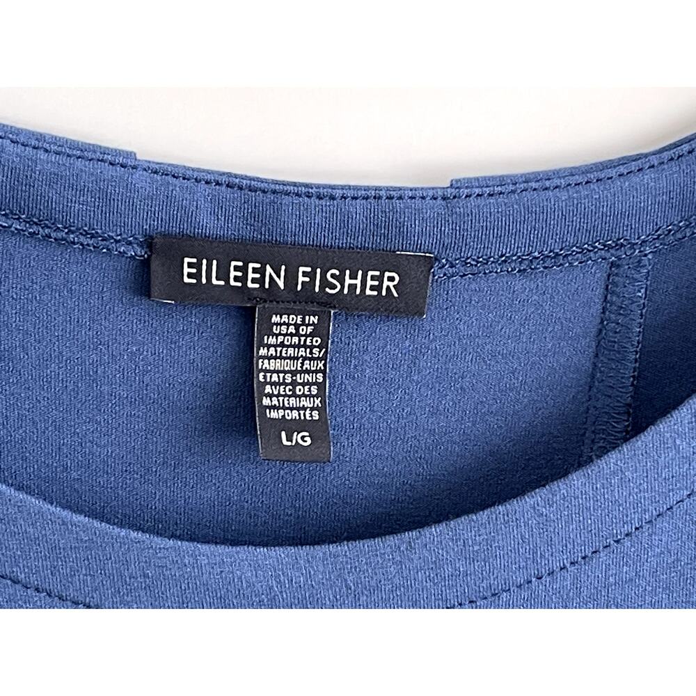 Eileen Fisher Sz L Drawstring Back Dress Blue A-Line Lagenlook Minimalist Sleek - Picture 10 of 11